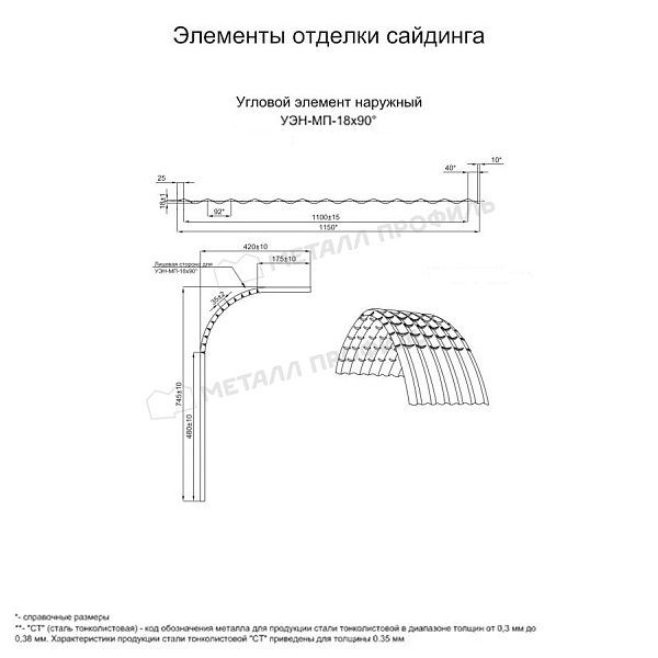 Угловой элемент наружный УЭН-МП-18х90° (ПРМ-03-7024-0.5) ― купить недорого в Омске.
